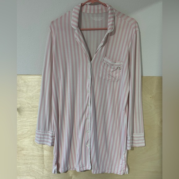 Victoria’s Secret Modal Soft Button-Front Sleepshirt Pretty Blossom Stripes S - Picture 2 of 13